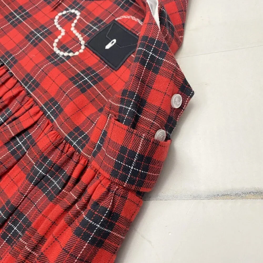 Bailey Boys Classic Heirloom Applique Dress Red Black Tartan Girls 6X Hat Purse